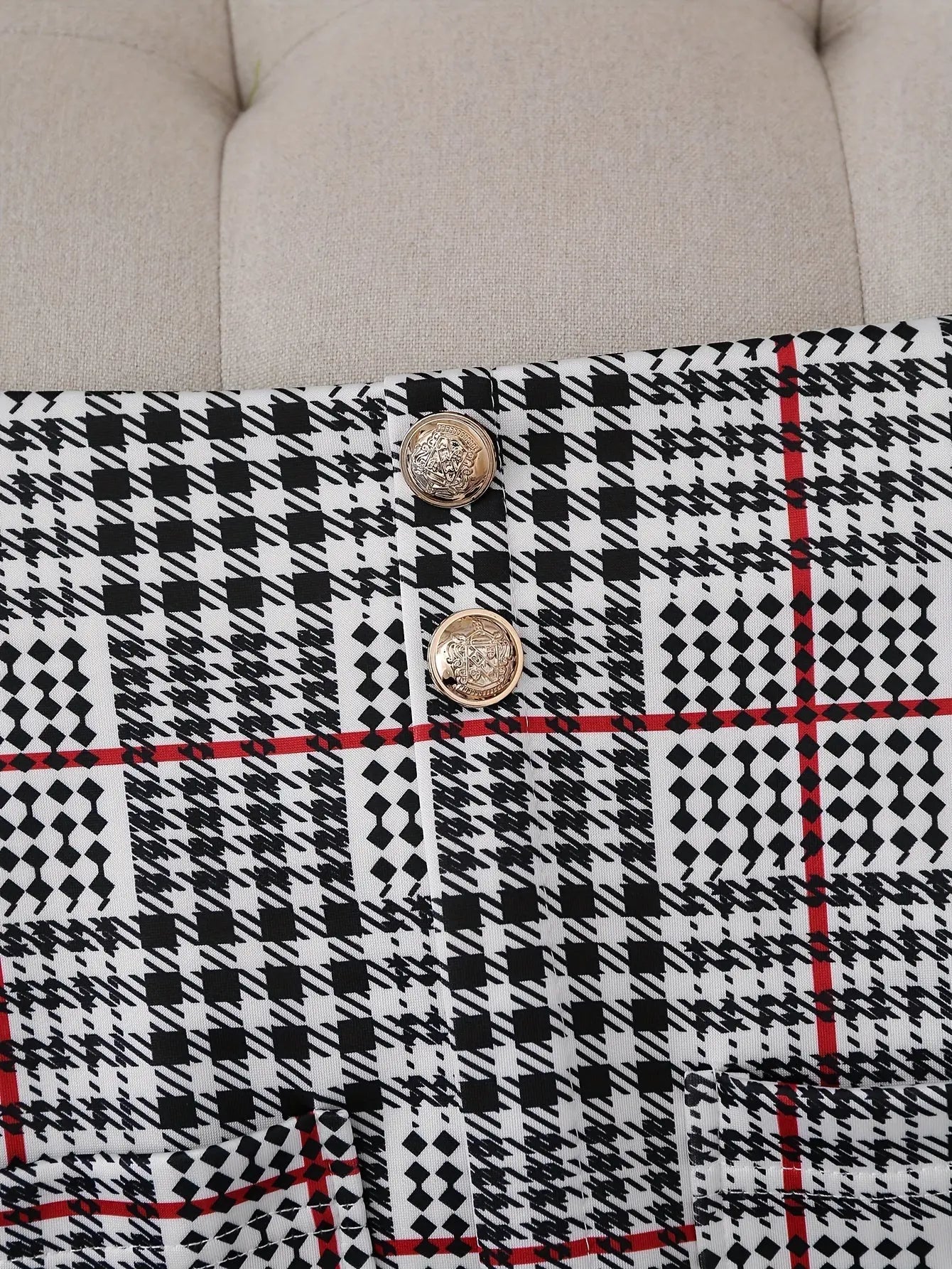 Ladies Fashion Casual Slim Suit Two-piece Plaid Pattern with Buttons, Lapel Long Sleeve Suit Jacket and High Waist Skirt The Aurora Touch