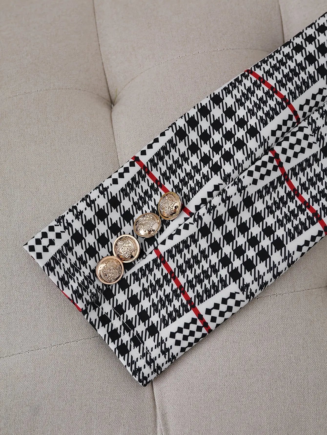 Ladies Fashion Casual Slim Suit Two-piece Plaid Pattern with Buttons, Lapel Long Sleeve Suit Jacket and High Waist Skirt The Aurora Touch