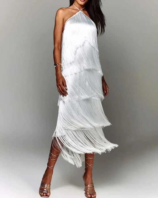 Halter Tassel Backless Slit Dress