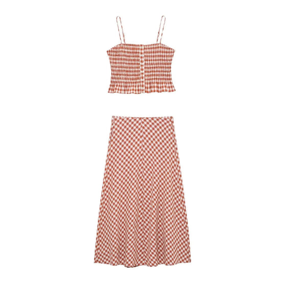 Plaid Print Camisole Top Skirt Set