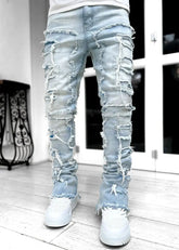 Men Trousers Individual Patched Pants Long Tight Fit Stacked Jeans For Mens Clothing The Aurora Touch