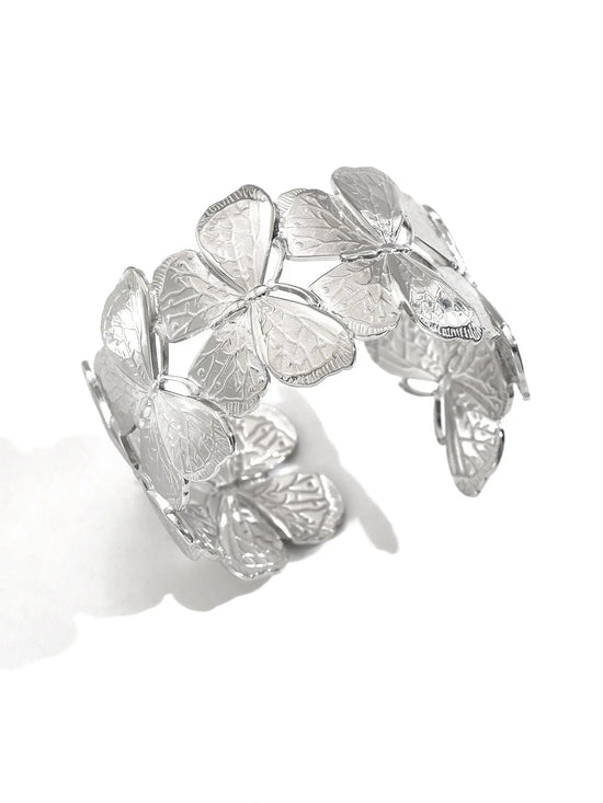 Lxalry Platinum Plated Stainless Steel Floral Carved Mirror Bracelet -Hypoallergenic The Aurora Touch