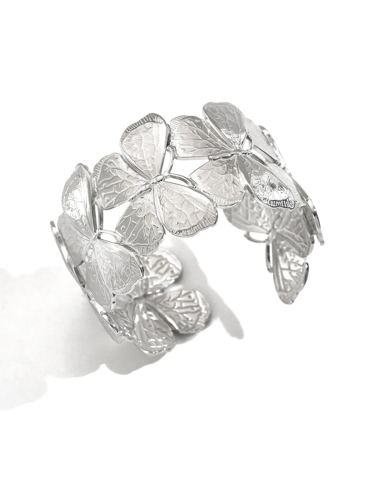 Lxalry Platinum Plated Stainless Steel Floral Carved Mirror Bracelet -Hypoallergenic The Aurora Touch