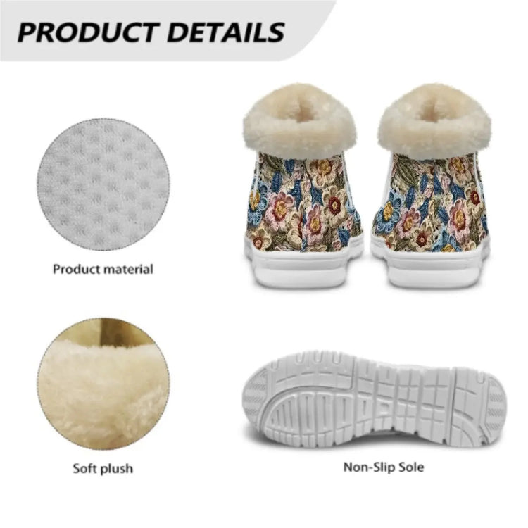 Pretty 3D Crotchet Floral Design Snow Boots - The Aurora Touch