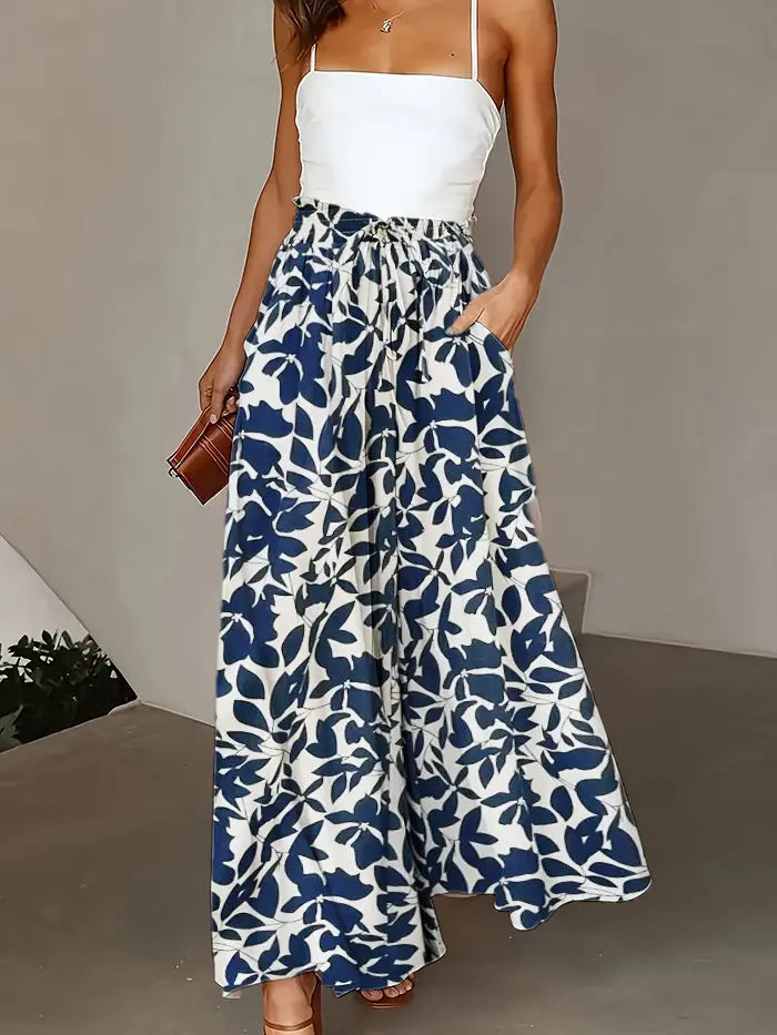 Plus Size Wide Leg Pants - Stylish Solid Paper Bag Waist Design, Elegant Pocket Tie Front, Loose Fit  Comfort CJ