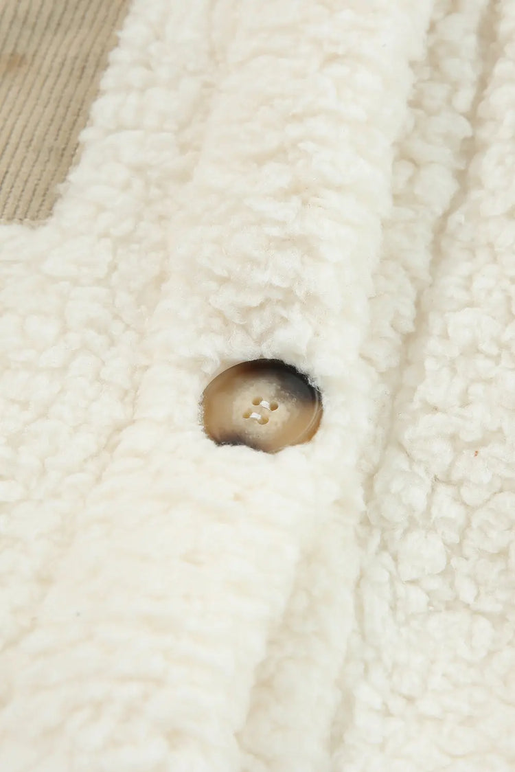 Beige Contrast Flap Pocket Single Breasted Teddy Coat Dear-Lover Dropshipping