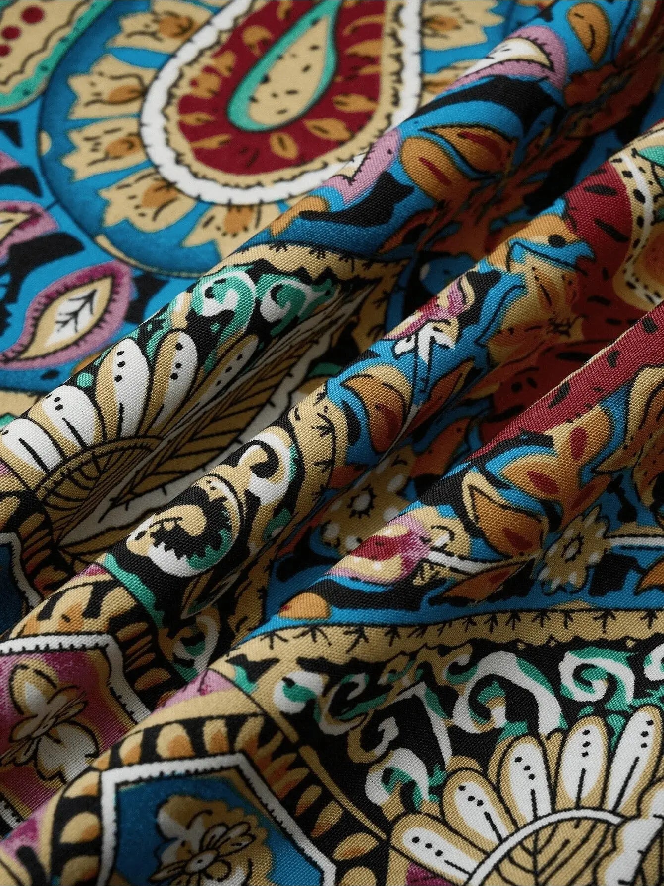 Women Print Maxi Dress High Waisted Cross Halter Neck With Tie Detail,Flowing Vacation Gown In Teal, Blue-Green & Brown Paisley   Pattern, Machine Washable, Summer Fashion Decorative Tie Detail The Aurora Touch