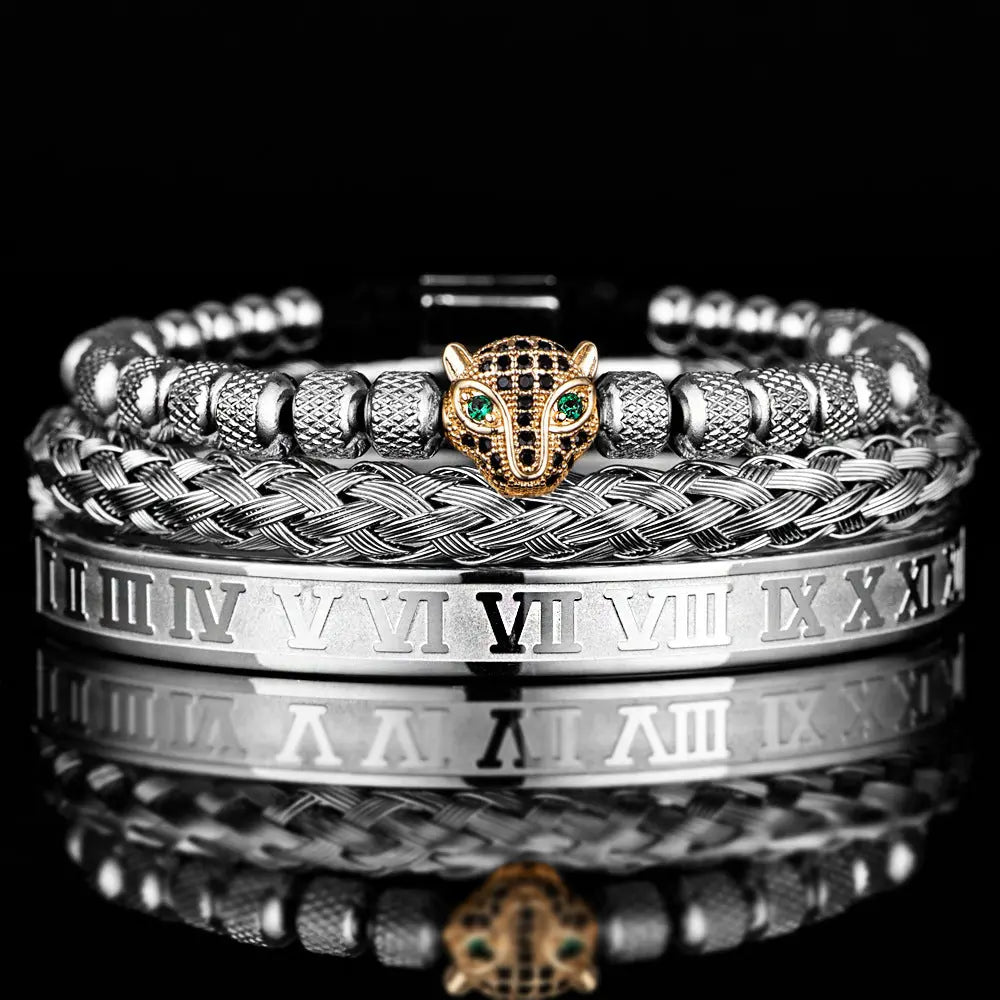 Leopard Head Set Mesh Pineapple Pearl Roman Bracelet The Aurora Touch