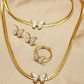 Lxalry 18K Gold Plated Butterfly Jewelry Set With Mirror Polish  Hypoallergenic Skin Safe 4PCS Necklace Earrings Bracelet Ring For Women, Never Fade Luxury Gift For Her CJ