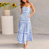 Summer Striped Printed Suspender Long Dress With Pockets | Fashion Square Neck Backless Dress The Aurora Touch