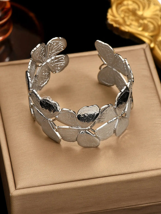 Lxalry Platinum Plated Stainless Steel Floral Carved Mirror Bracelet -Hypoallergenic The Aurora Touch