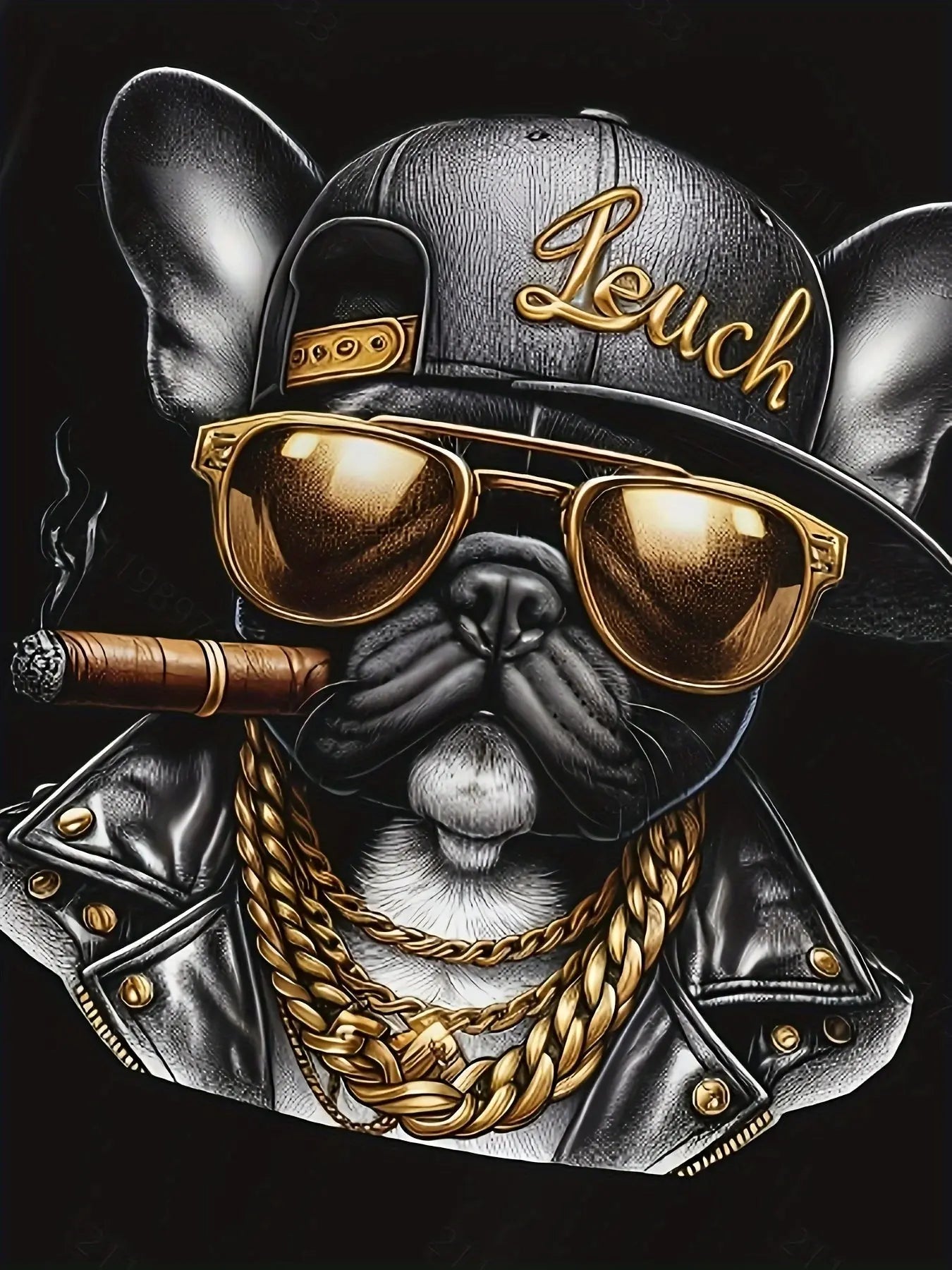 Cool Hip-hop Dog Gold Chain Pattern Print, Men&