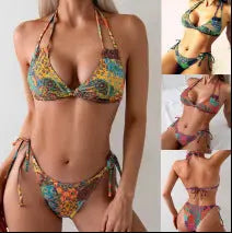 Printed Double Tie Two-Piece Swimsuit