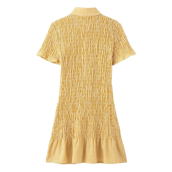 Plaid Short Sleeved Lapel Mini Dress