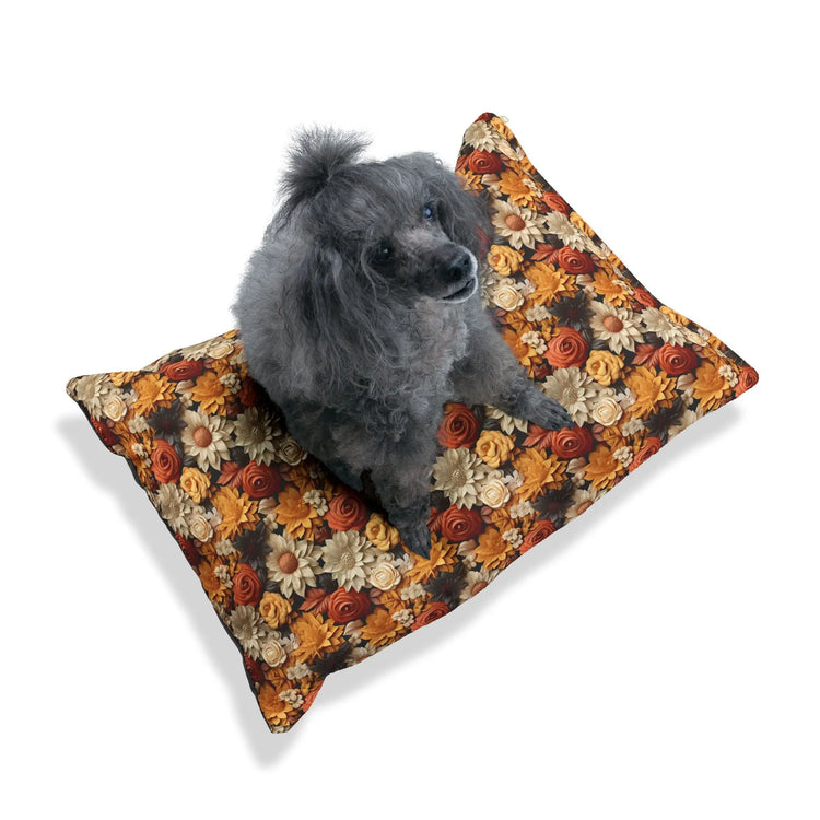 Floral Pet Bed, Fall Flowers Pattern, Cozy Fleece Cat & Dog Comfy Bed Printify
