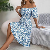 Floral Print Square Collar Dress Summer Fashion Ruffles Dresses Women&