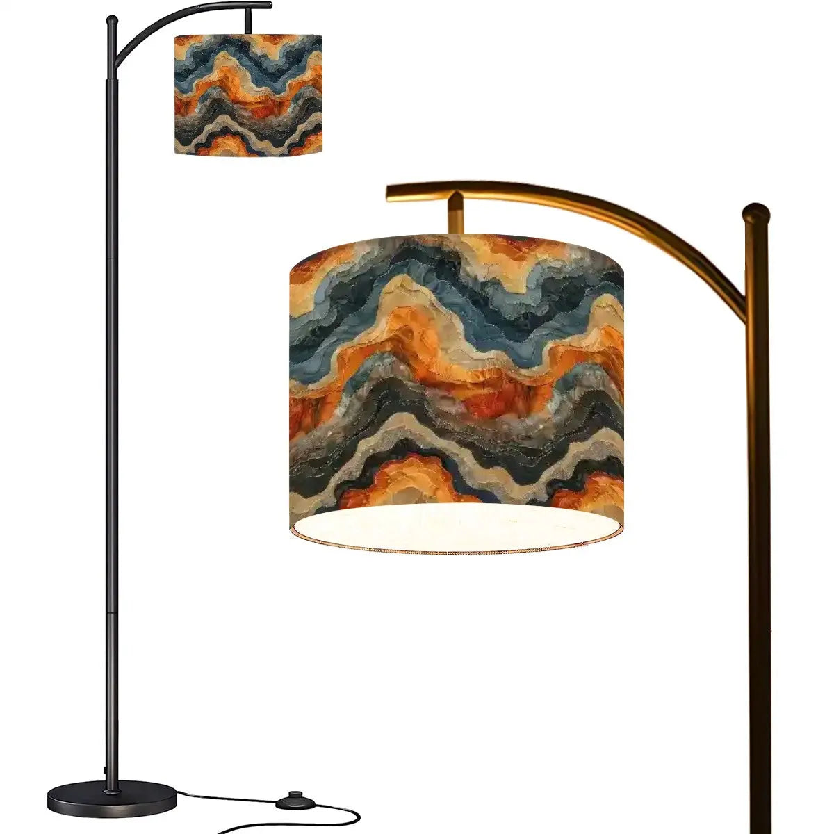 Earth Tone Marble Arc Floor Lamp - Modern Swirl Design Handcrafted Lighting | Made in USA | Living Room, Office, or Bedroom Statement Piece The Aurora Touch