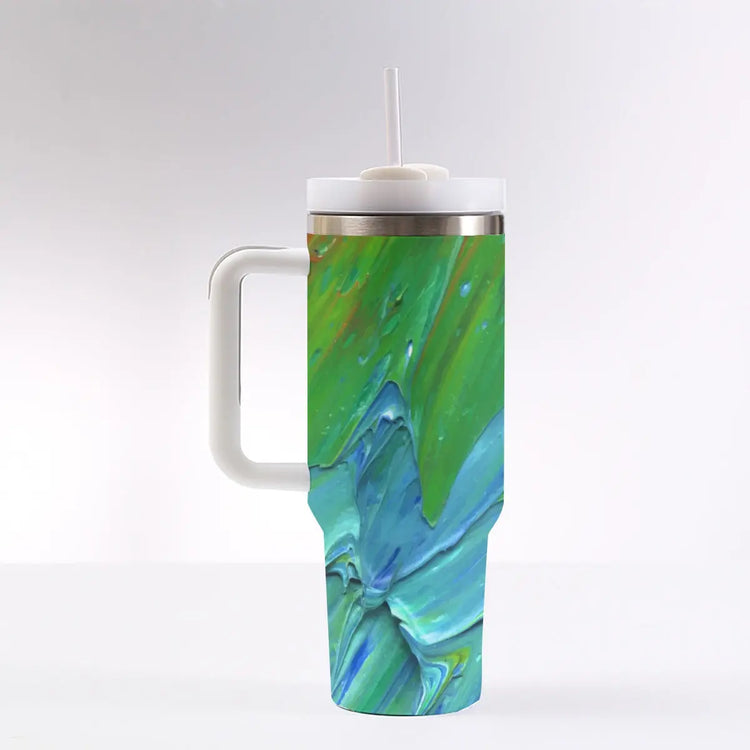 Vibrant 3D Swirl Paint Design 40 oz Tumbler With Handle Yoycol