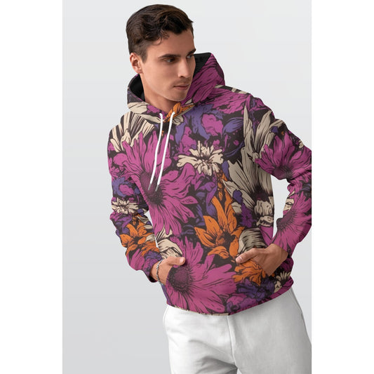 Purple Floral All-Over Print Men's Thicken Pullover Hoodie
