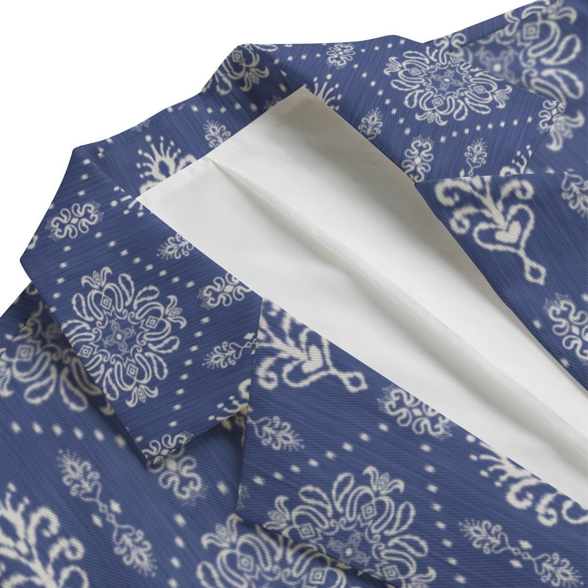 Royal Blue Damask Pattern All-Over Print Men's Casual Flat Lapel Collar Blazer | 100% Cotton