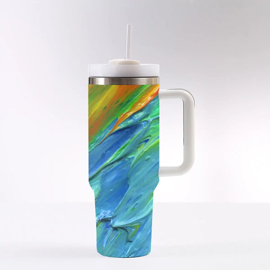 Vibrant 3D Swirl Paint Design 40 oz Tumbler With Handle Yoycol