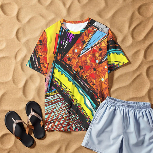Vibrant Retro All-Over Print Men's O-Neck T-Shirt | 190GSM Cotton