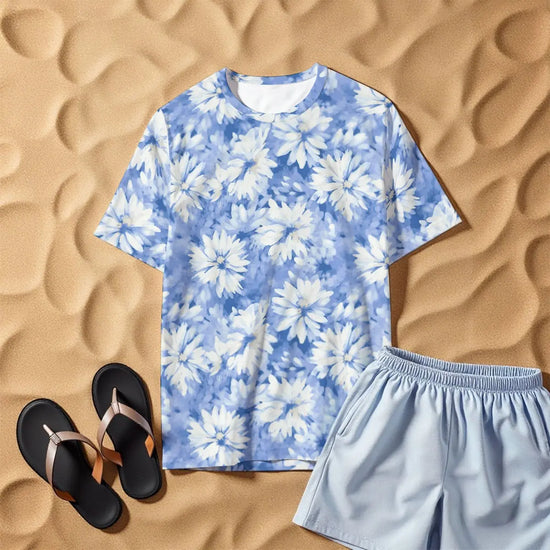 Light Blue White Floral All-Over Print Men&