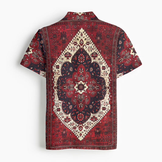 Burgundy Red Geometric Floral Men's Designer Classic Polo Collar Shirt
