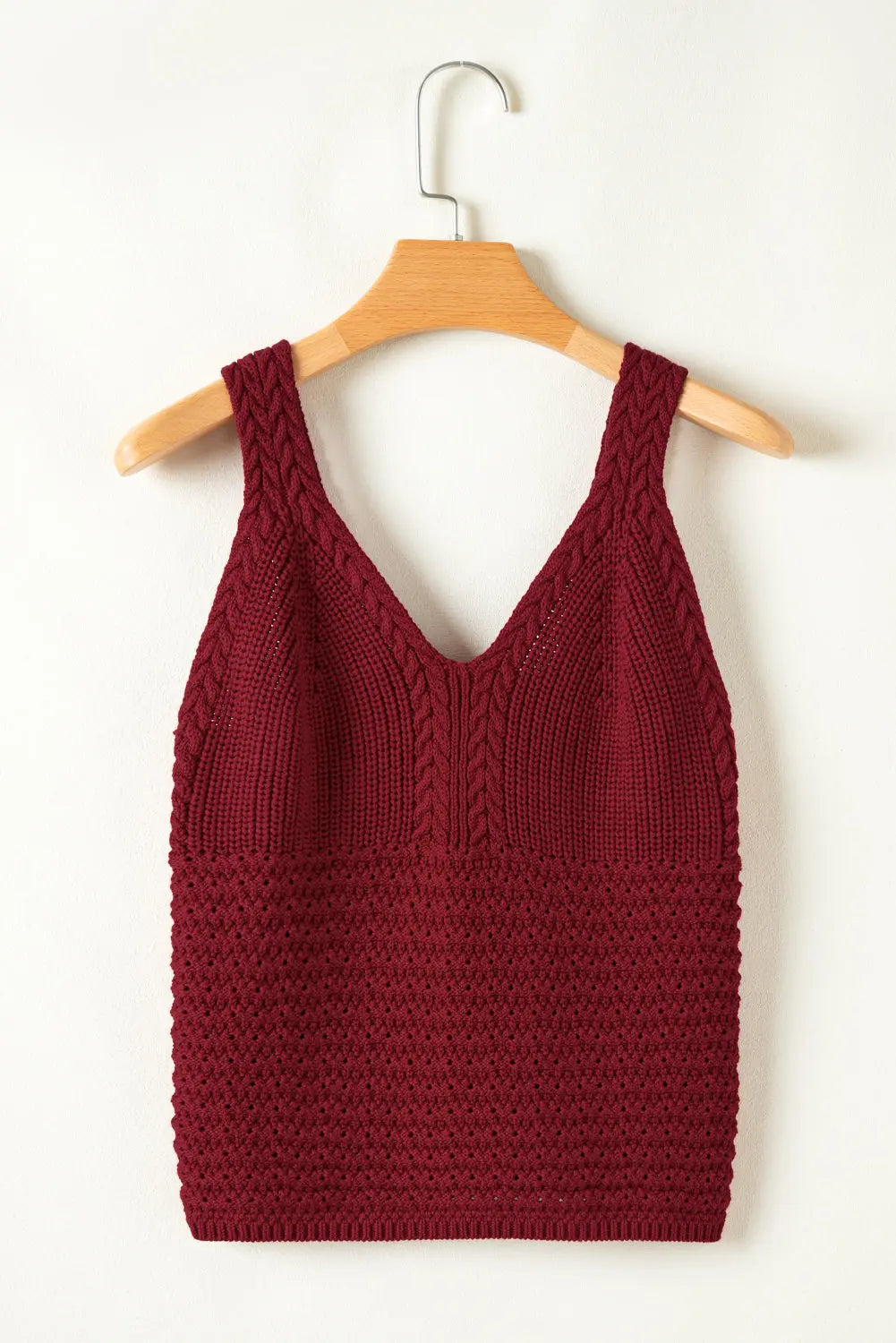 Burgundy Cable Knit Pointelle Slim Fit V Neck Sweater Vest Dear-Lover Dropshipping