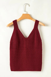 Burgundy Cable Knit Pointelle Slim Fit V Neck Sweater Vest Dear-Lover Dropshipping