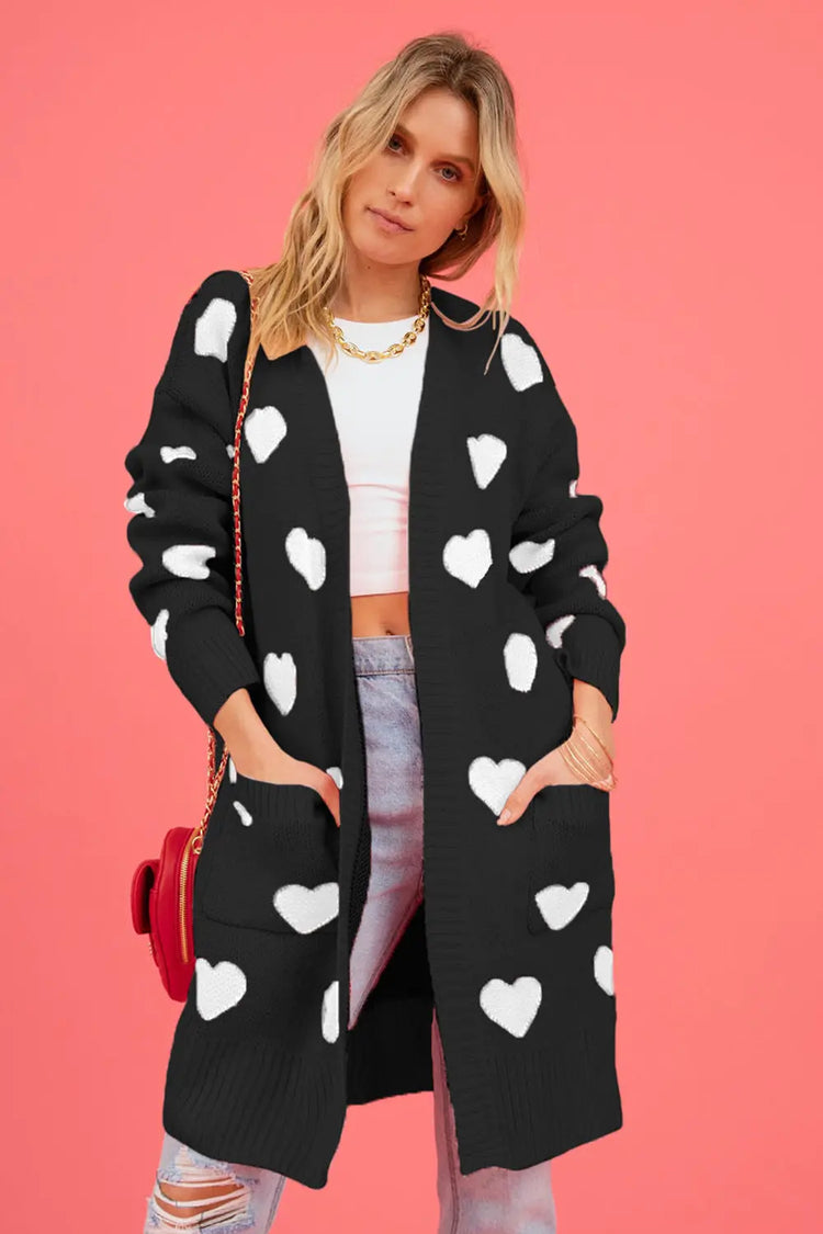 Heart Graphic Open Front Cardigan with Pockets The Aurora Touch