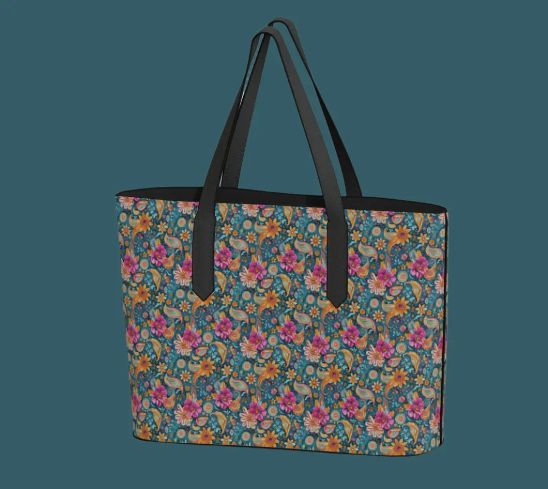 Spring Paisely Leather Tote Bag | All Purpose Versatile Bag The Aurora Touch