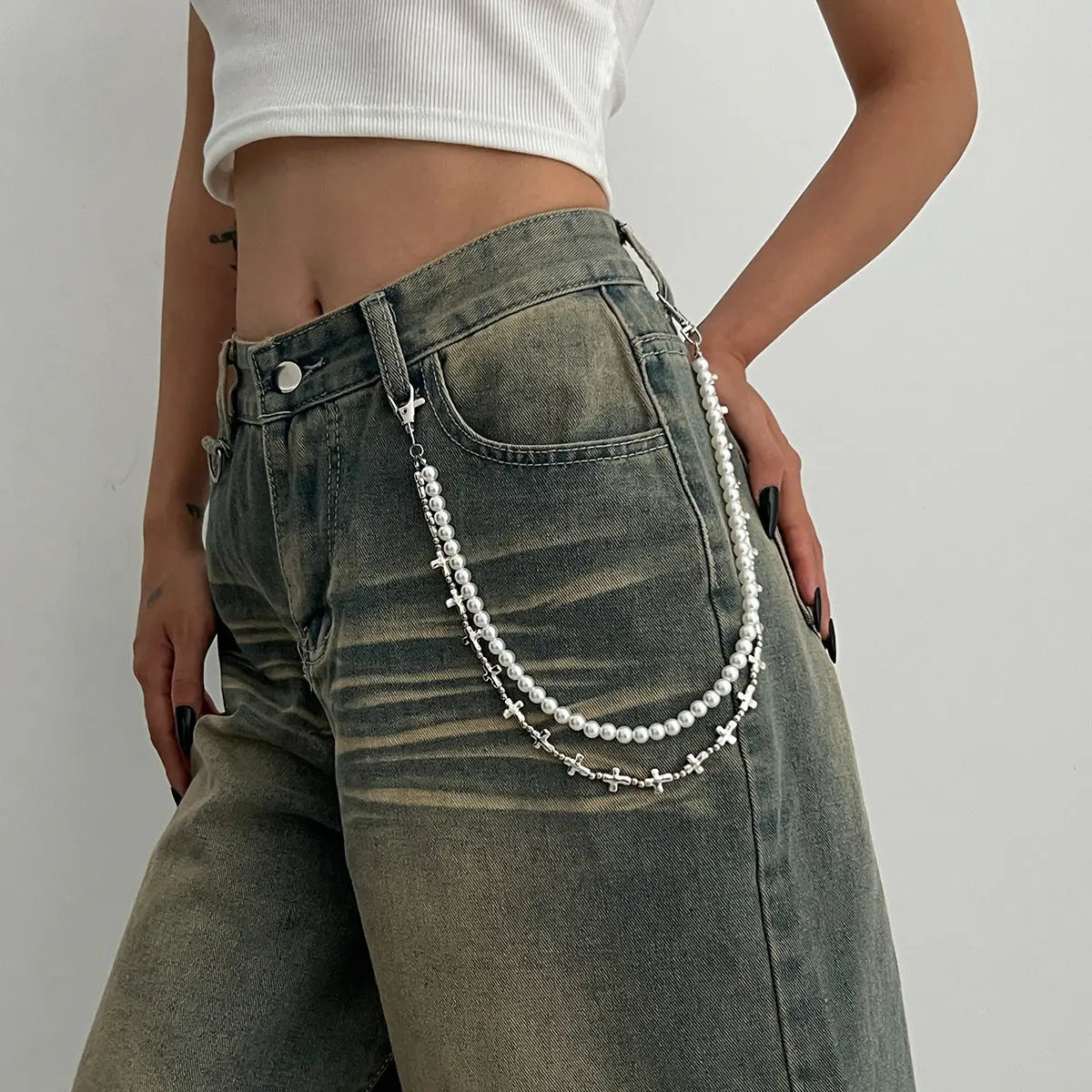 Punk Cross Stitching Pants Zipper Ornament CJ