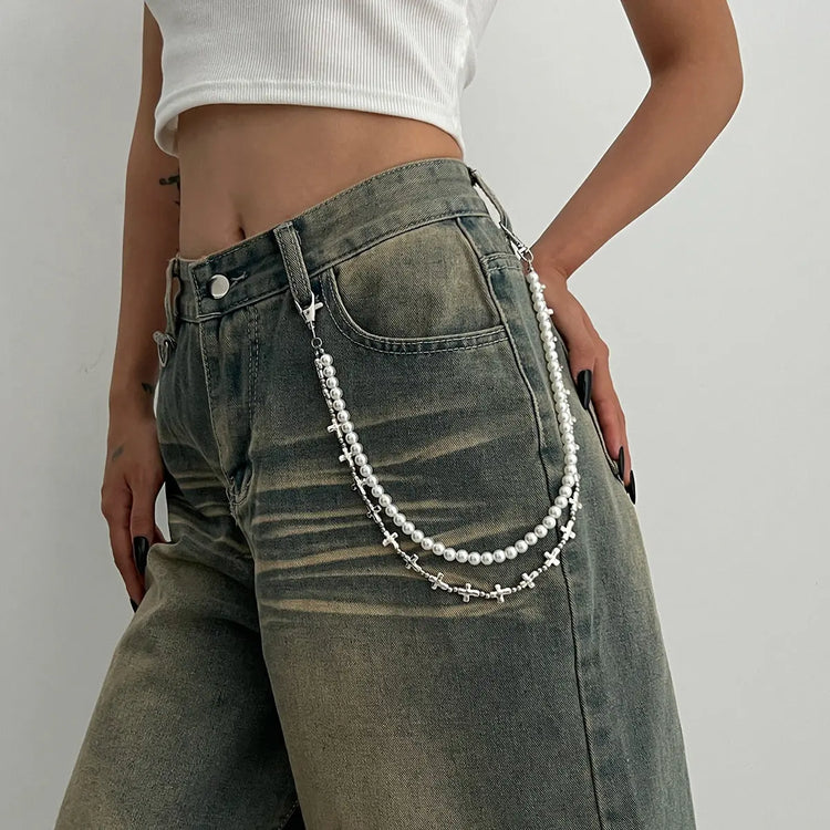Punk Cross Stitching Pants Zipper Ornament CJ