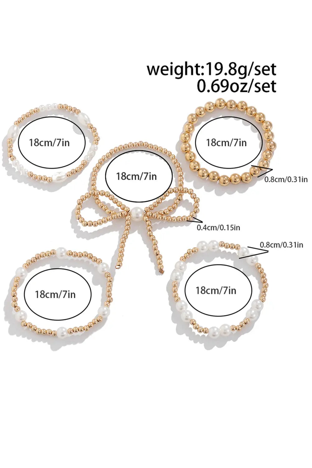Gold Bow Knot Pearl Beaded Multi Layered Bracelet Set The Aurora Touch
