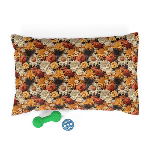 Floral Pet Bed, Fall Flowers Pattern, Cozy Fleece Cat & Dog Comfy Bed