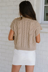 Cable Knit Colorblock Satin Bowknot Short Sleeve Sweater - The Aurora Touch
