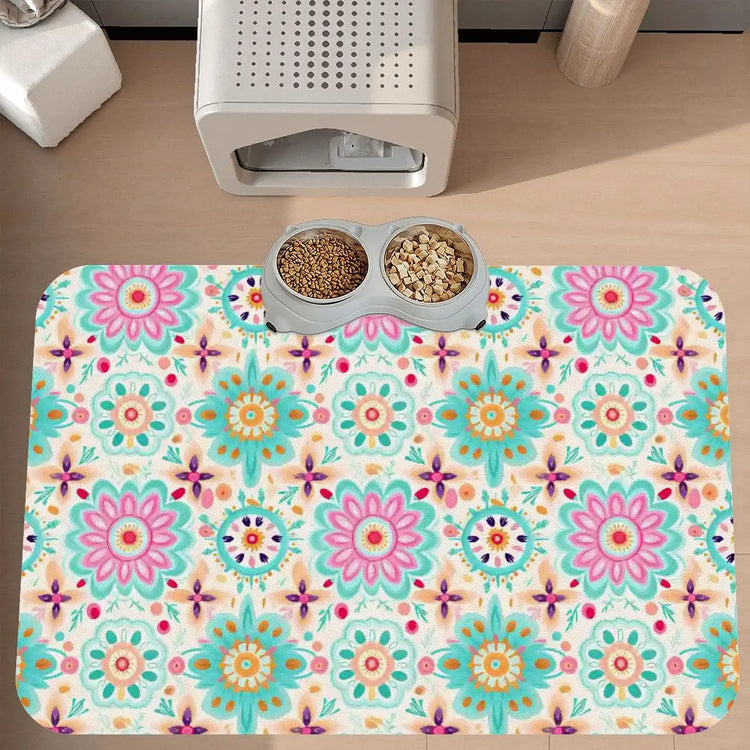 Vegan Leather Waterproof Pet Food Mat - The Aurora Touch