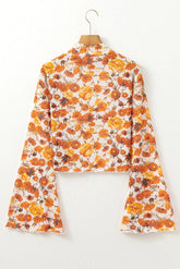 Orange Floral Printed Bell Sleeve Blouse - The Aurora Touch
