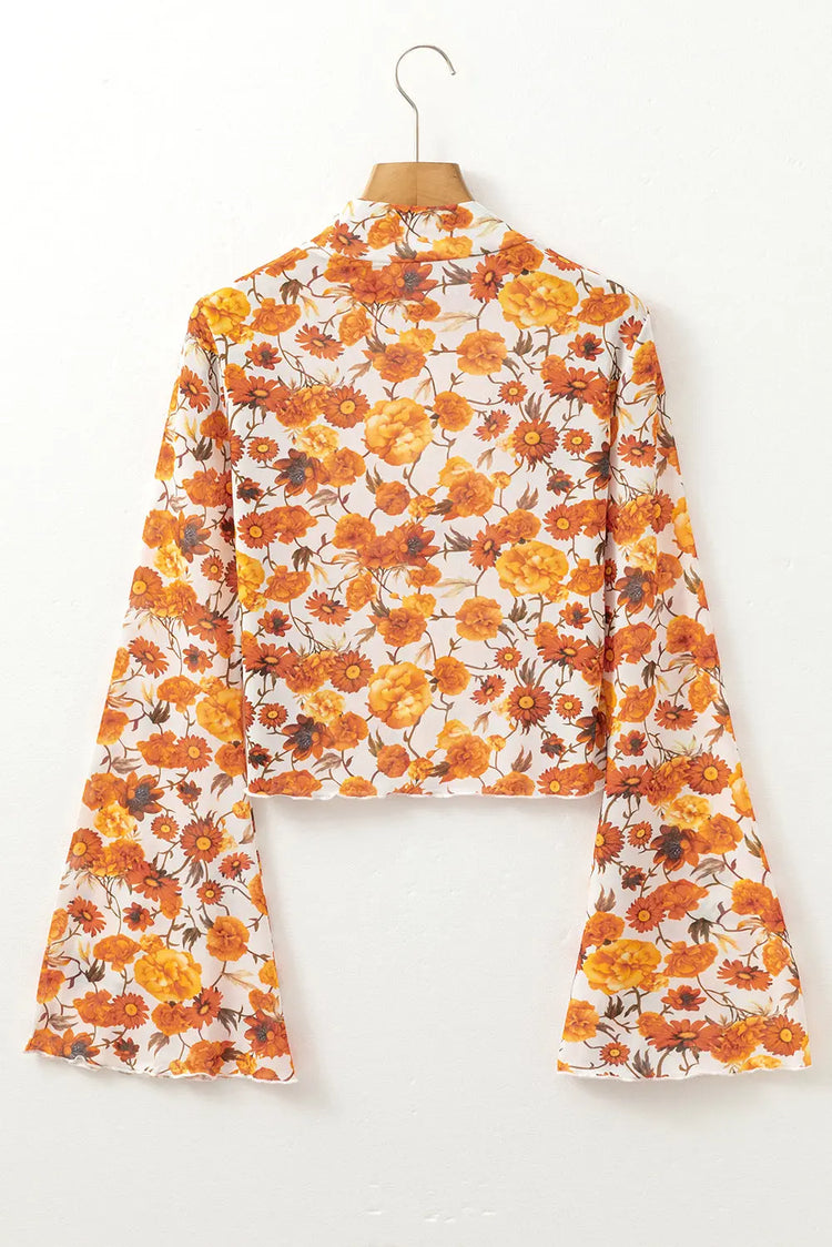 Orange Floral Printed Bell Sleeve Blouse - The Aurora Touch