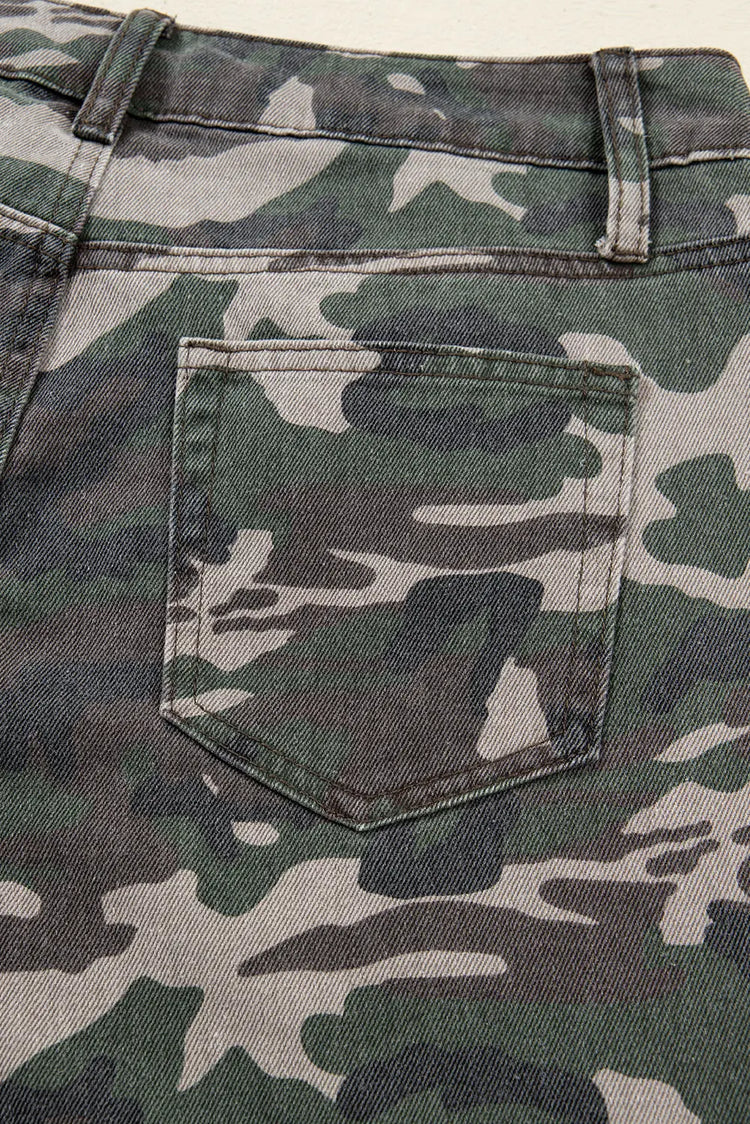Green Camo Denim Cargo Wide Leg Pants Dear-Lover Dropshipping