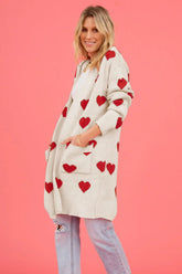 Heart Graphic Open Front Cardigan with Pockets The Aurora Touch