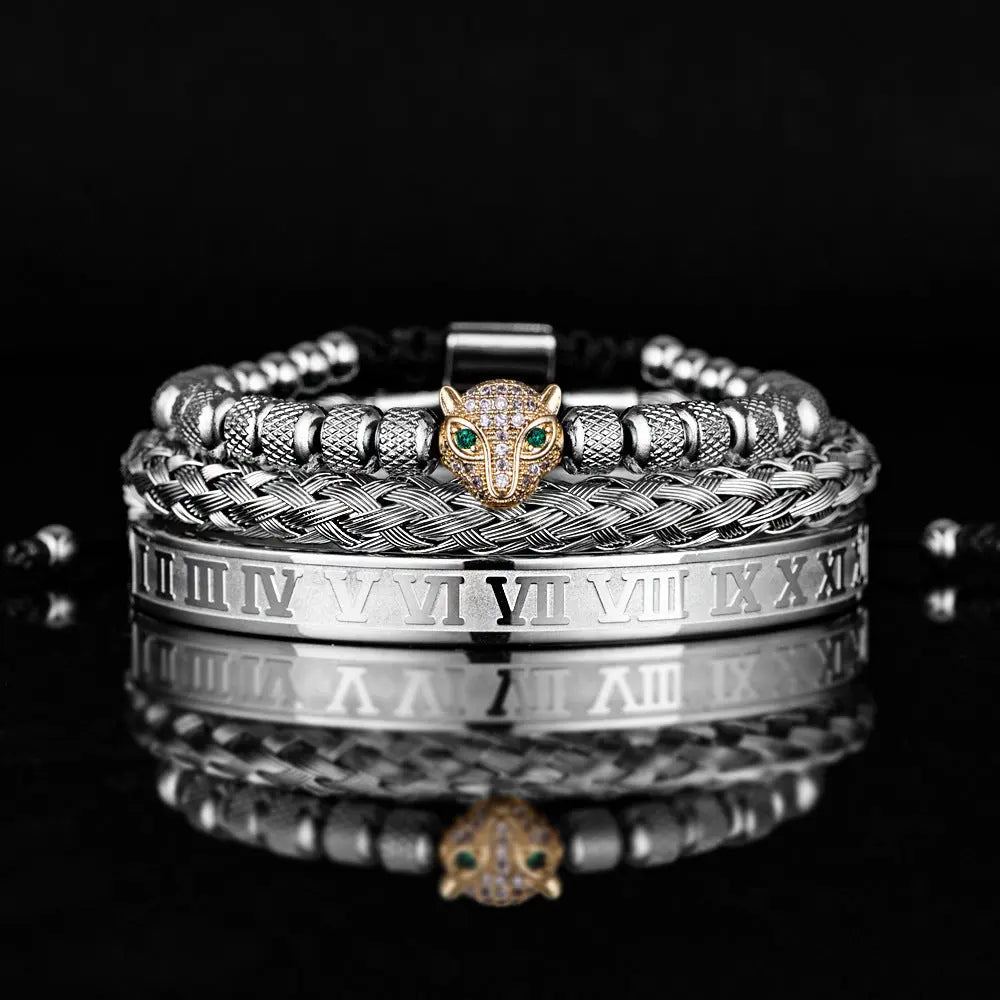 Leopard Head Set Mesh Pineapple Pearl Roman Bracelet The Aurora Touch