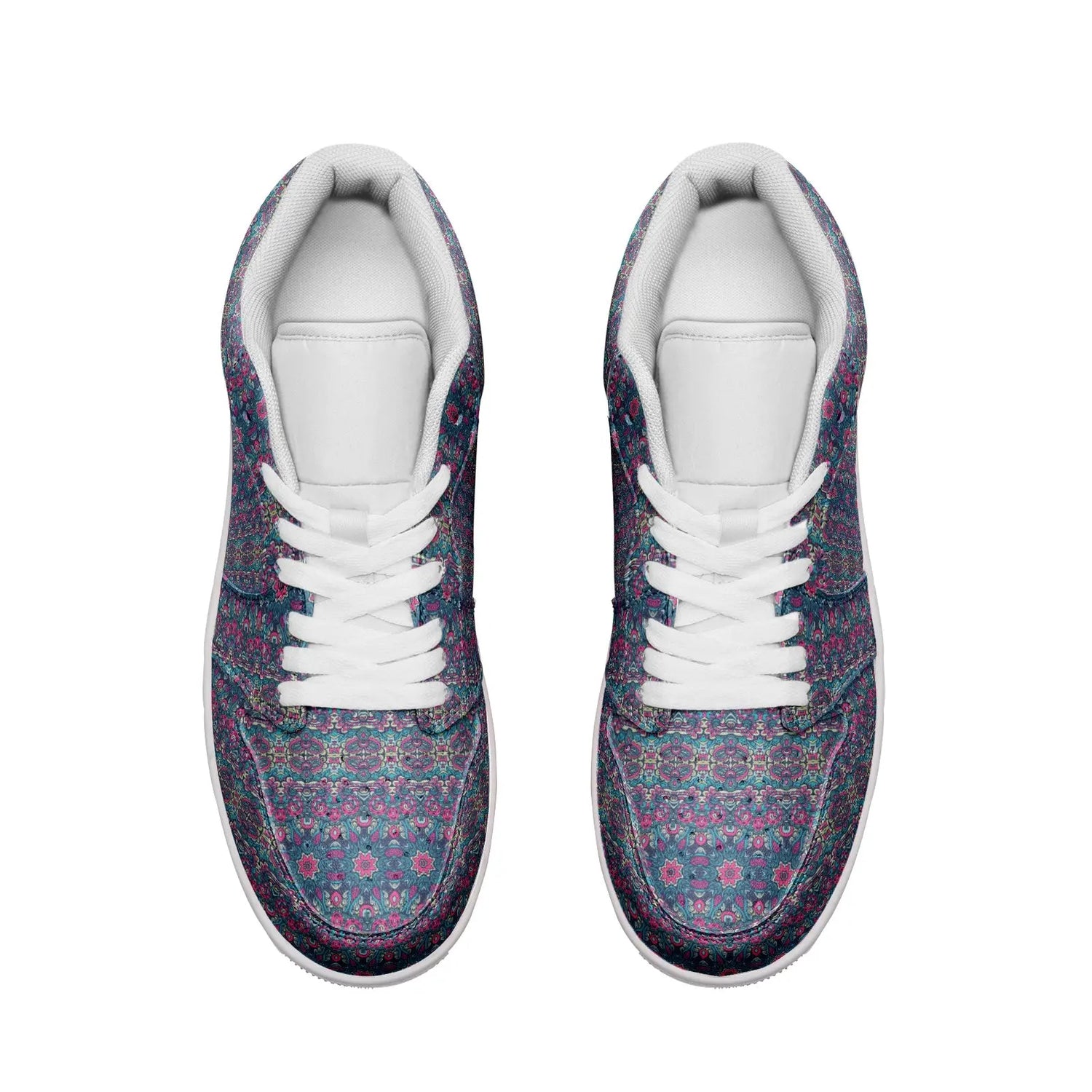 Unisex Low Top Leather Vibrant Blue and Purple HuesEthnic Tile Pattern Design Sneakers Printy6