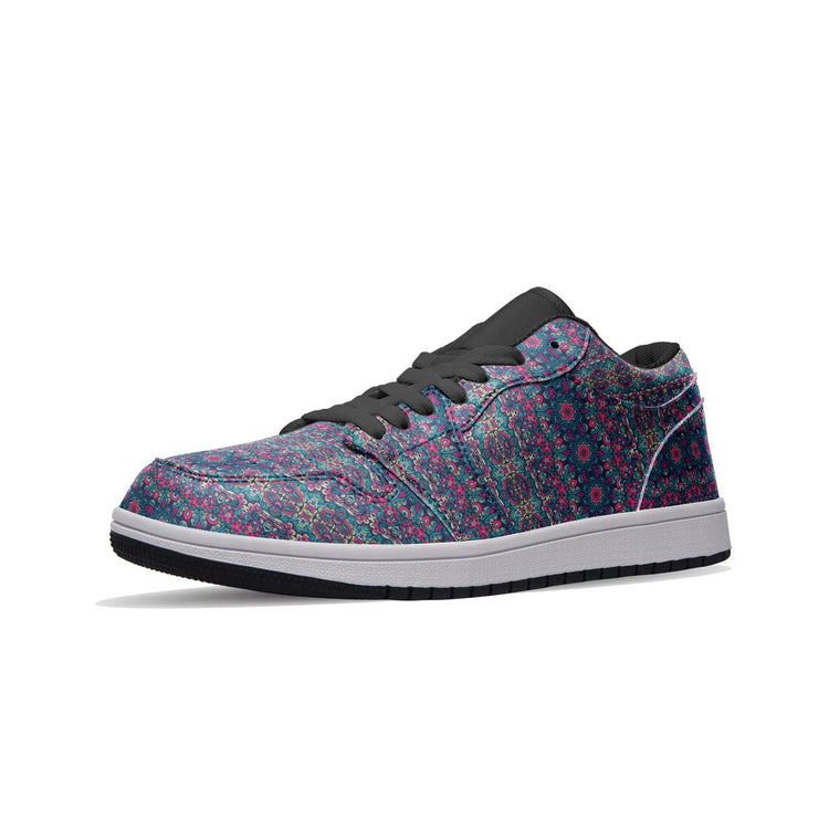Unisex Low Top Leather Vibrant Blue and Purple HuesEthnic Tile Pattern Design Sneakers Printy6