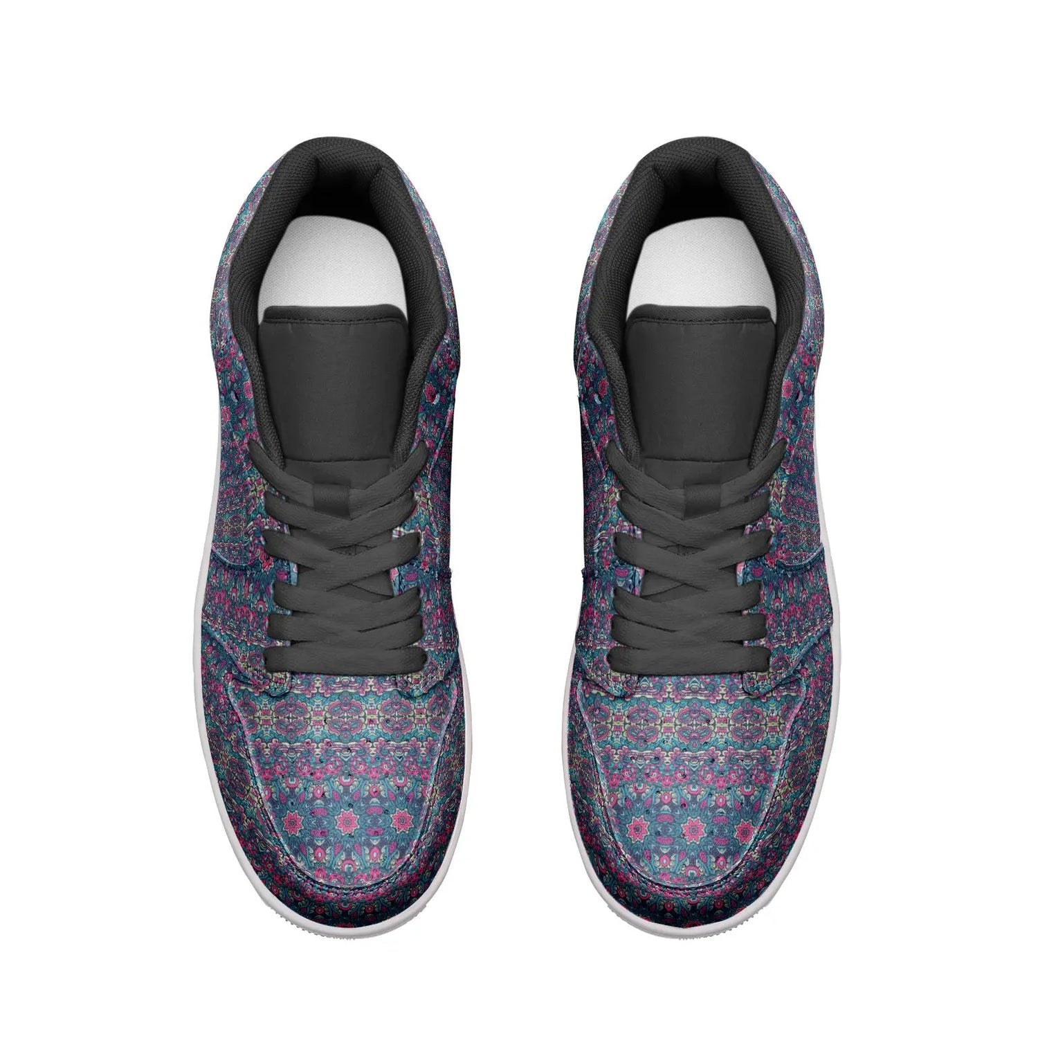 Unisex Low Top Leather Vibrant Blue and Purple HuesEthnic Tile Pattern Design Sneakers Printy6