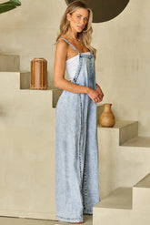 Beau Blue Light Wash Frayed Exposed Seam Wide Leg Denim Overall The Aurora Touch