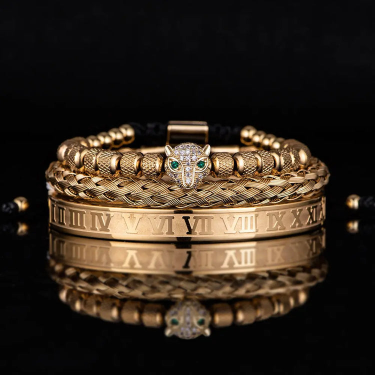 Leopard Head Set Mesh Pineapple Pearl Roman Bracelet The Aurora Touch