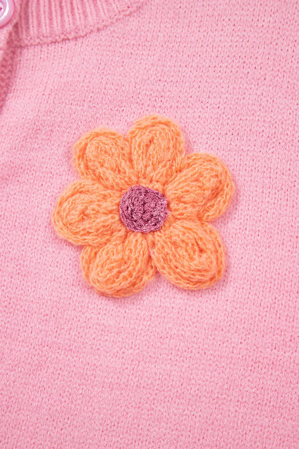 Pink Knitted Floral Pattern Button Up Cardigan - The Aurora Touch