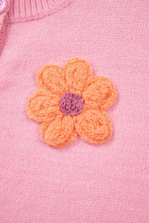 Pink Knitted Floral Pattern Button Up Cardigan - The Aurora Touch